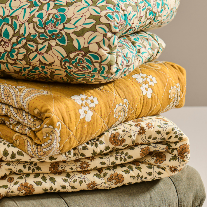 Courtepointe moutarde 100% coton